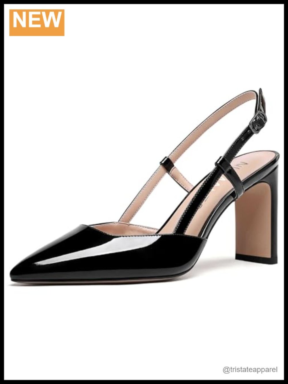 Womens Patent Slingback Pointed Toe Block High Heel Pumps 3.3 Inch Wedding